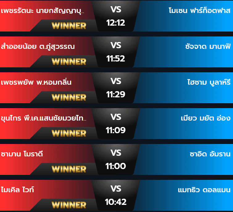 ผลมวยวันเสาร์ 24 สิงหาคม 2567